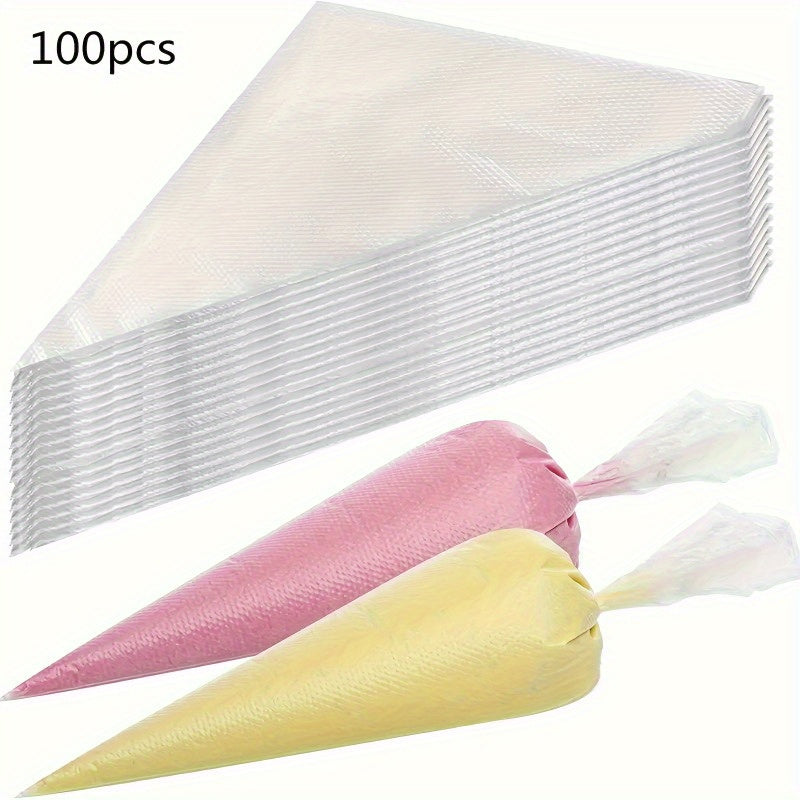 Premium set of 100 durable, thickened disposable icing bags for cake decoration. High-quality kitchen gadgets that are essential for baking, piping, and pastry work.