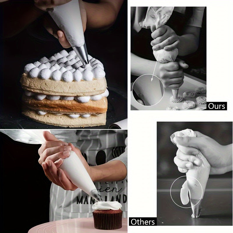 Premium set of 100 durable, thickened disposable icing bags for cake decoration. High-quality kitchen gadgets that are essential for baking, piping, and pastry work.