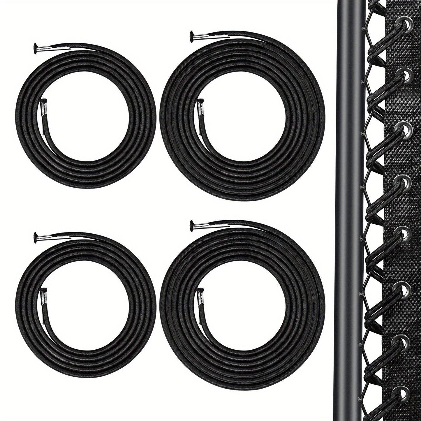 Set of 4 durable elastic replacement cords for zero gravity chairs, suitable for recliners and lounge chairs. Available in black. Ideal for chair repair.