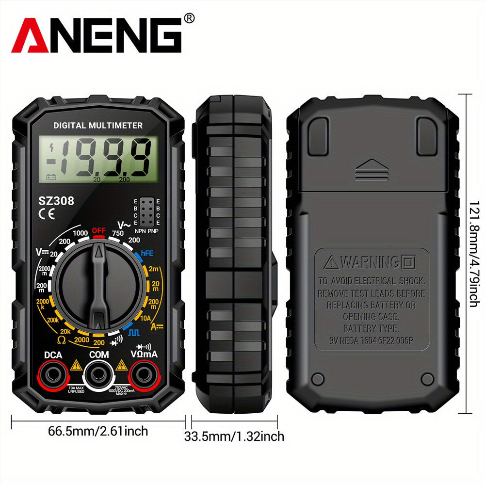 ANENG SZ308 is a high-precision digital multimeter with multifunctional AC-DC voltage, current, and resistance testing capabilities, and does not require batteries.