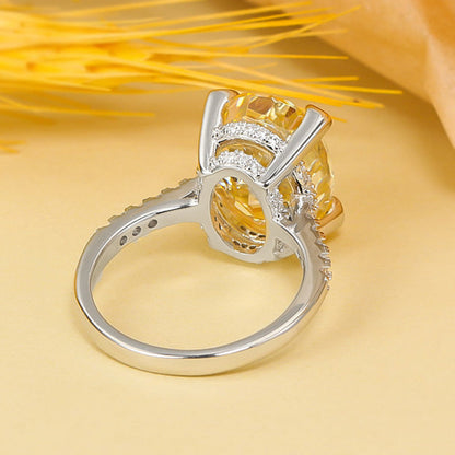 This Stunning Synthetic Yellow Radiant Cut Statement Ring features a 10x14mm High Carbon Stone set in 6g of 925 Sterling Silver. The ring has a simple vacation style with no plating, embellished with a beautiful synthetic gem mosaic in a Halloween theme.