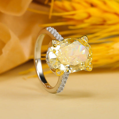 This Stunning Synthetic Yellow Radiant Cut Statement Ring features a 10x14mm High Carbon Stone set in 6g of 925 Sterling Silver. The ring has a simple vacation style with no plating, embellished with a beautiful synthetic gem mosaic in a Halloween theme.