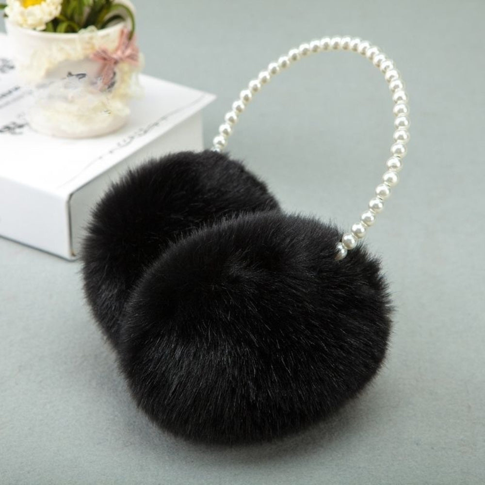 Winter Earmuffs for Women with Plush Fabric and Simulated Pearl Accents, Perfect for Parties or Everyday Fashion, Keep Warm Outdoors in Style.