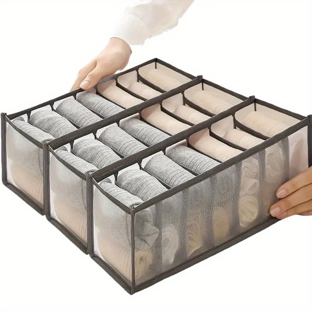 Set of 3 Fabric Drawer Organizers for Underwear and Jeans - Foldable Storage Bins with 7 Compartments, Perfect for Clothing Organization in Your Wardrobe Closet