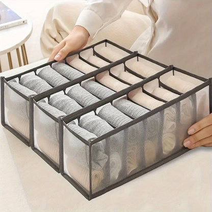 Set of 3 Fabric Drawer Organizers for Underwear and Jeans - Foldable Storage Bins with 7 Compartments, Perfect for Clothing Organization in Your Wardrobe Closet