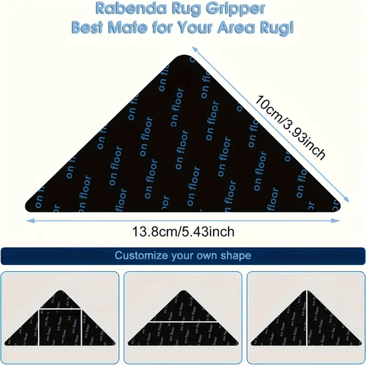 Non-slip rug grips designed for hardwood floors to prevent rugs from slipping. These rug grippers are easy-to-use and can be placed on wood floors to keep your rug in place. They also work well on carpeted surfaces, providing a secure grip.