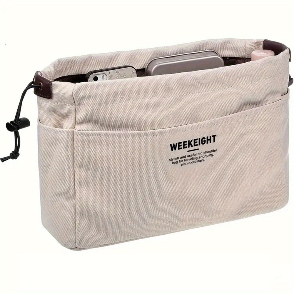 Multi-Compartment Insert Bag Organizer for Totes & Shoulder Bags – WeekEight - Features Textile Drawstring Travel Pouch for Portable & Durable Cosmetic, Jewelry & Accessory Storage - Ideal for Adults 14+ - Versatile Bag-in-Bag Design