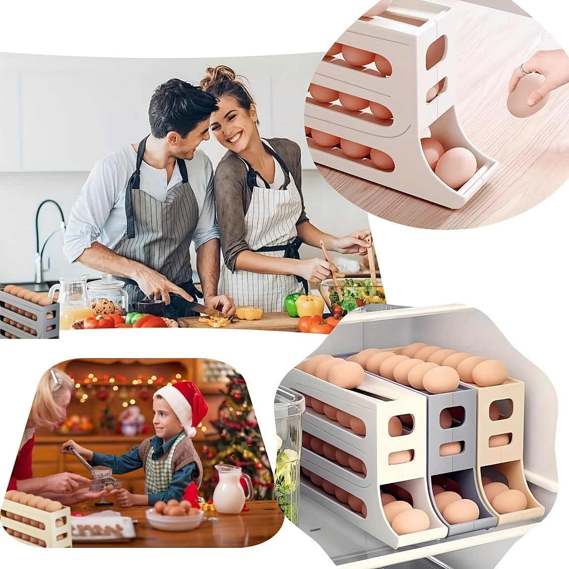 Refrigerator Egg Storage Organizer with 30-Egg Capacity - Convenient Auto-Rolling Egg Holder, Compact Kitchen Egg Dispenser Rack, 4-Tier Stackable Tray Container, Safe BPA-Free Egg Storage Solution for Food