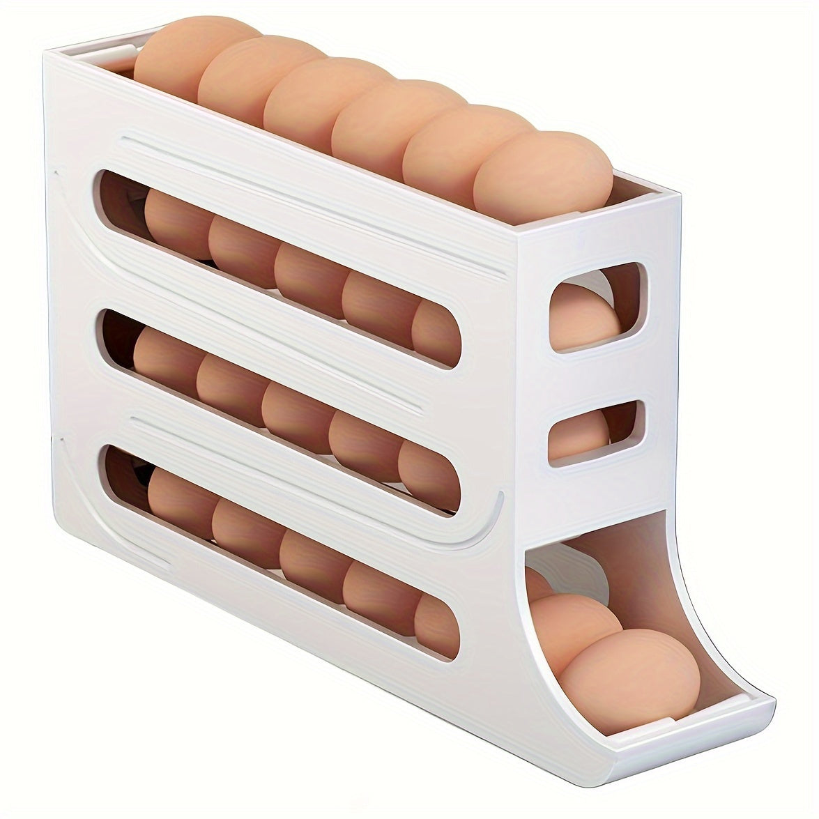 Refrigerator Egg Storage Organizer with 30-Egg Capacity - Convenient Auto-Rolling Egg Holder, Compact Kitchen Egg Dispenser Rack, 4-Tier Stackable Tray Container, Safe BPA-Free Egg Storage Solution for Food