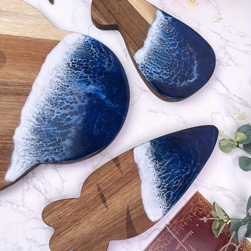 Ocean Wave Design Serving Platter made of Acacia Wood and Resin - Perfect for Chopping and Presenting Food, Food-Safe and Multipurpose Kitchen Accessory