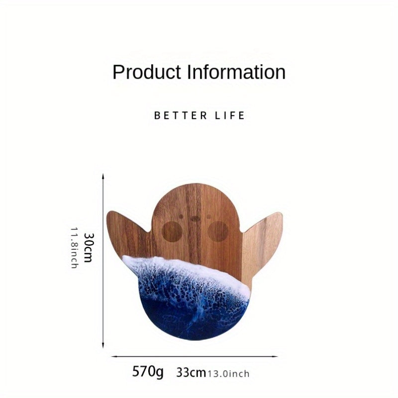 Ocean Wave Design Serving Platter made of Acacia Wood and Resin - Perfect for Chopping and Presenting Food, Food-Safe and Multipurpose Kitchen Accessory