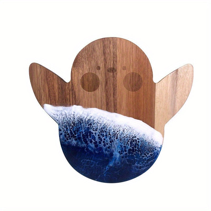 Ocean Wave Design Serving Platter made of Acacia Wood and Resin - Perfect for Chopping and Presenting Food, Food-Safe and Multipurpose Kitchen Accessory