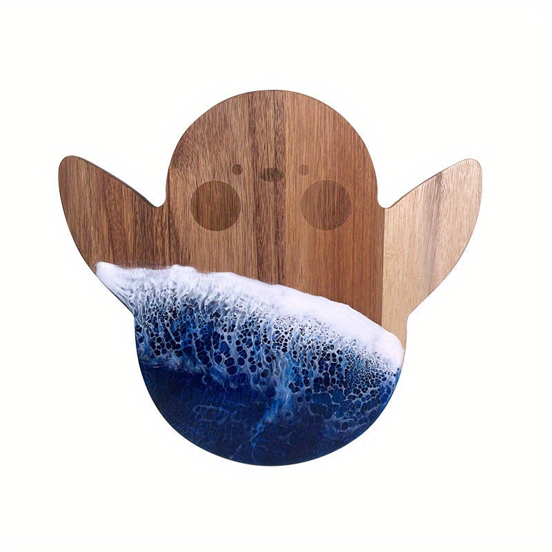 Ocean Wave Design Serving Platter made of Acacia Wood and Resin - Perfect for Chopping and Presenting Food, Food-Safe and Multipurpose Kitchen Accessory