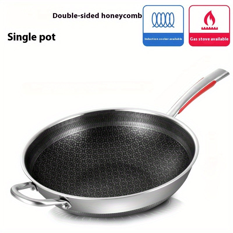 Tri-Ply Frying Pan with Glass Lid made from 316L Stainless Steel, Smokeless, Suitable for 3-8 Stovetops, Features Dual-Sided Design for Effortless Cooking