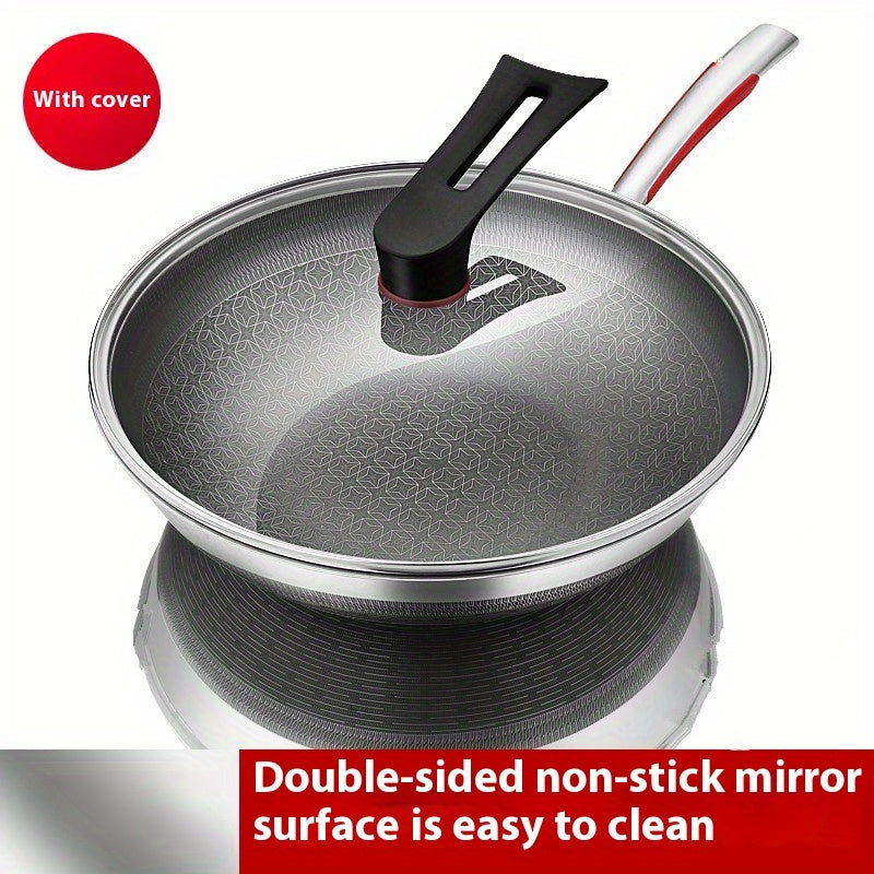 Tri-Ply Frying Pan with Glass Lid made from 316L Stainless Steel, Smokeless, Suitable for 3-8 Stovetops, Features Dual-Sided Design for Effortless Cooking