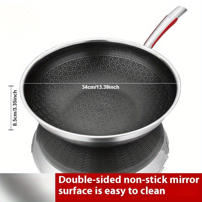 Tri-Ply Frying Pan with Glass Lid made from 316L Stainless Steel, Smokeless, Suitable for 3-8 Stovetops, Features Dual-Sided Design for Effortless Cooking