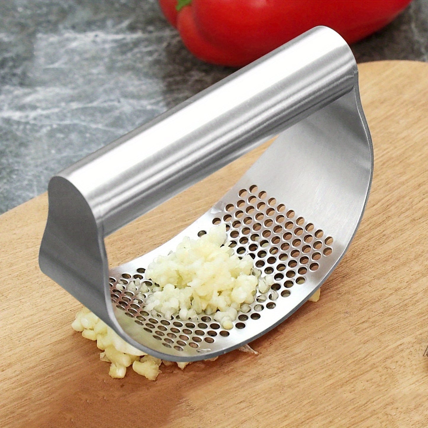 Kitchen Use -Ergonomic Rocker Design, Stainless Steel Garlic Press for Easy Cleaning and Safe Food Mincing