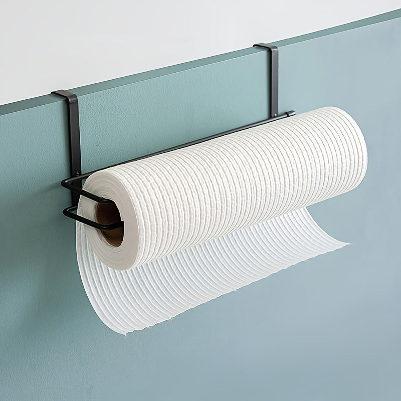 This Carbon Steel Multi-Functional Storage Rack mounts to the wall in the kitchen or bathroom without the need for drilling. It is ideal for organizing tissue and plastic wrap, offering convenient storage and easy access.