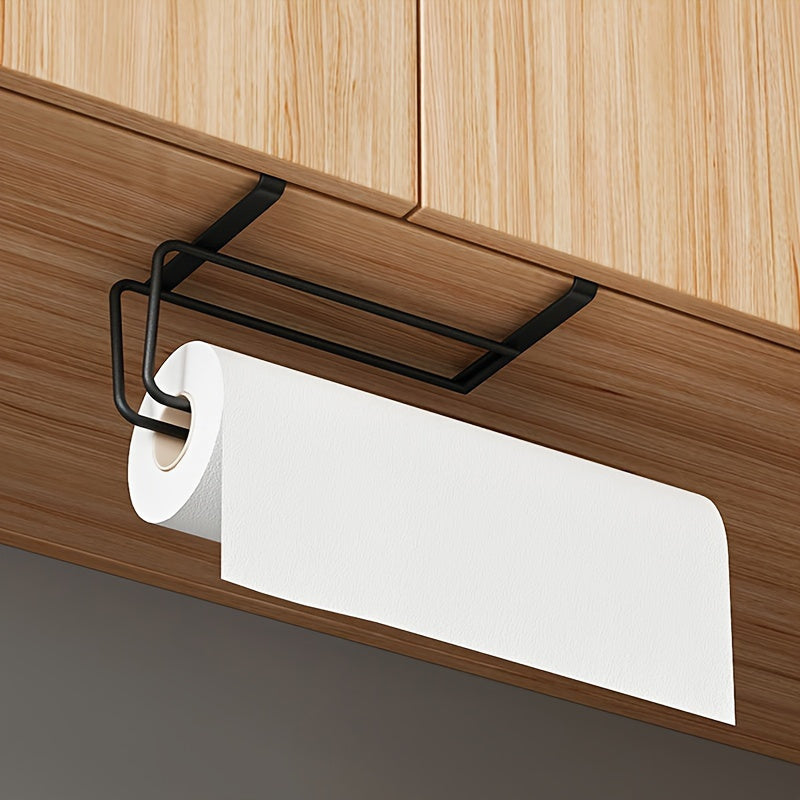 This Carbon Steel Multi-Functional Storage Rack mounts to the wall in the kitchen or bathroom without the need for drilling. It is ideal for organizing tissue and plastic wrap, offering convenient storage and easy access.