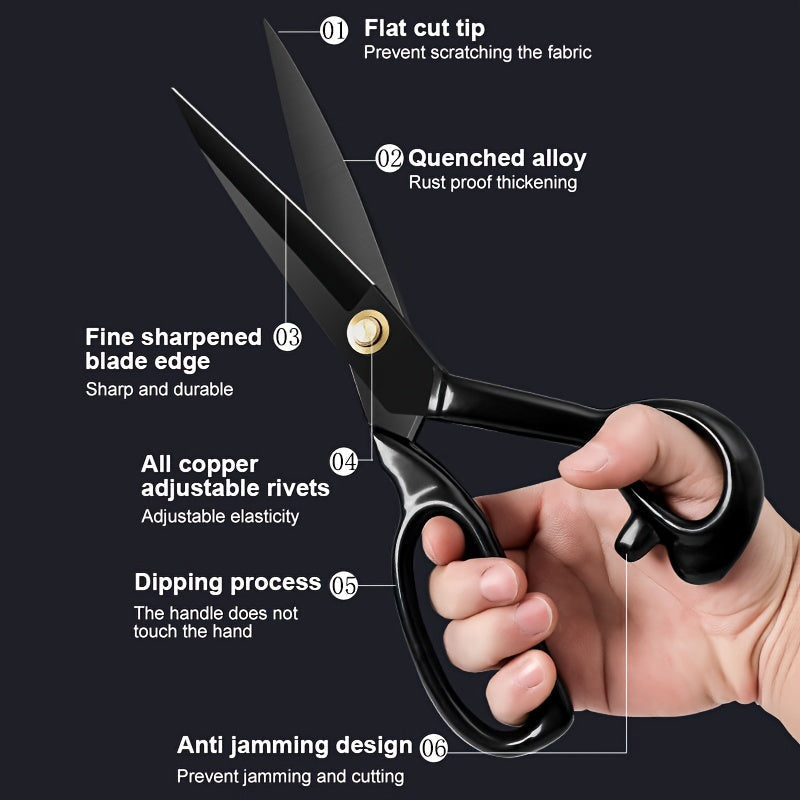 Sharp and durable metal scissors, measuring 25.4cm, designed for cutting fabric and faux leather. Ideal for sewing, home office, and industrial use.