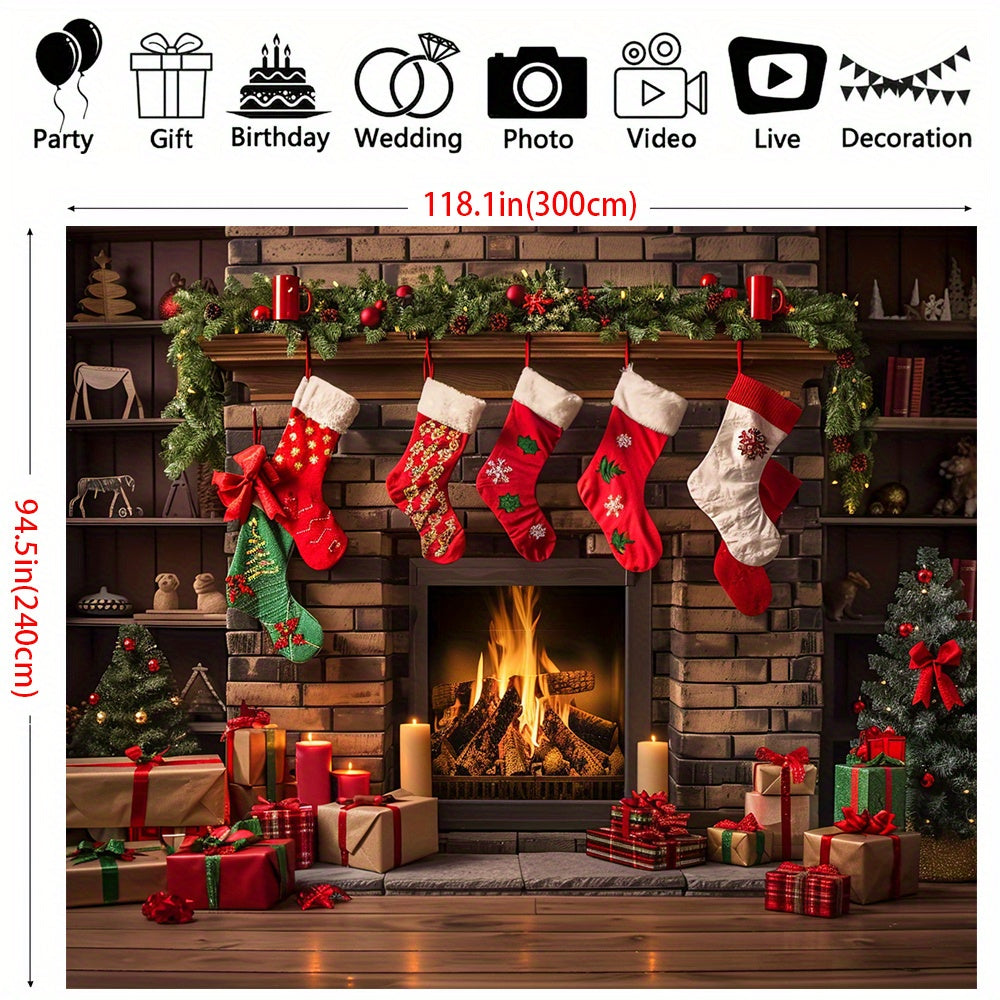 Get in the holiday spirit with our versatile winter fireplace Christmas backdrop! Made from high-quality polyester, this backdrop comes in multiple sizes ranging from 99.06x149.86cm to 240.03x299.97cm, making it suitable for both indoor and outdoor use.