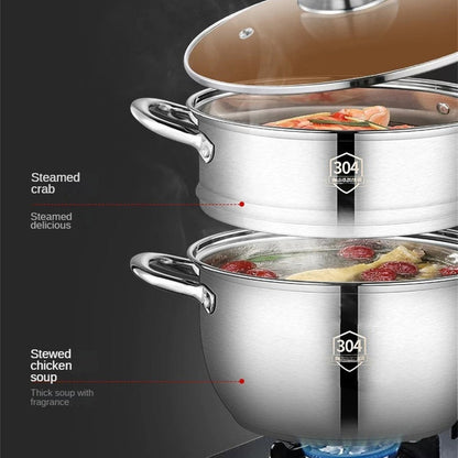 3-piece Stainless Steel Cookware Set - Multi-functional Steamer and Soup Pot Featuring a Double-Layer Design for Effortless Cooking and Serving