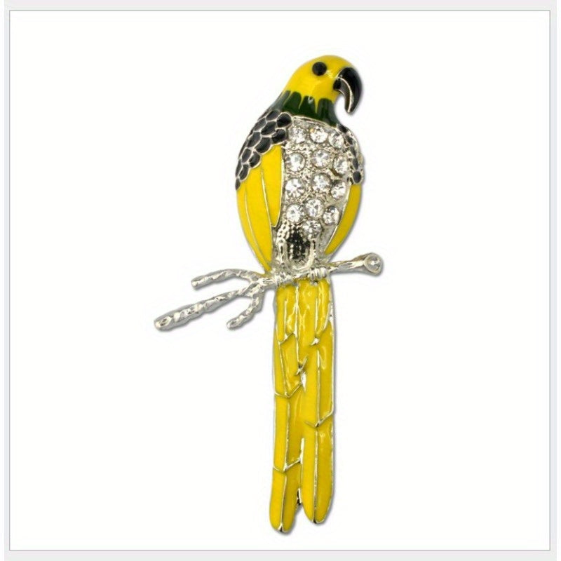 Stylish Crystal Parrot Enamel Pin - Fashionable Animal-Inspired Brooch for Women, Complementing Dresses & Sweaters, Great Gift Idea for Her