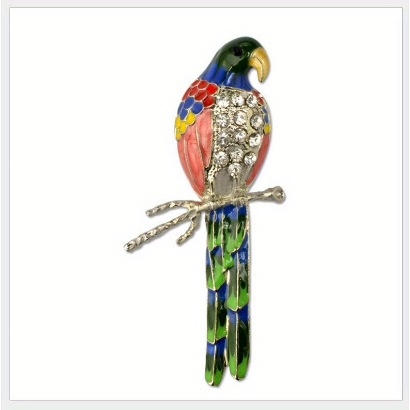 Stylish Crystal Parrot Enamel Pin - Fashionable Animal-Inspired Brooch for Women, Complementing Dresses & Sweaters, Great Gift Idea for Her