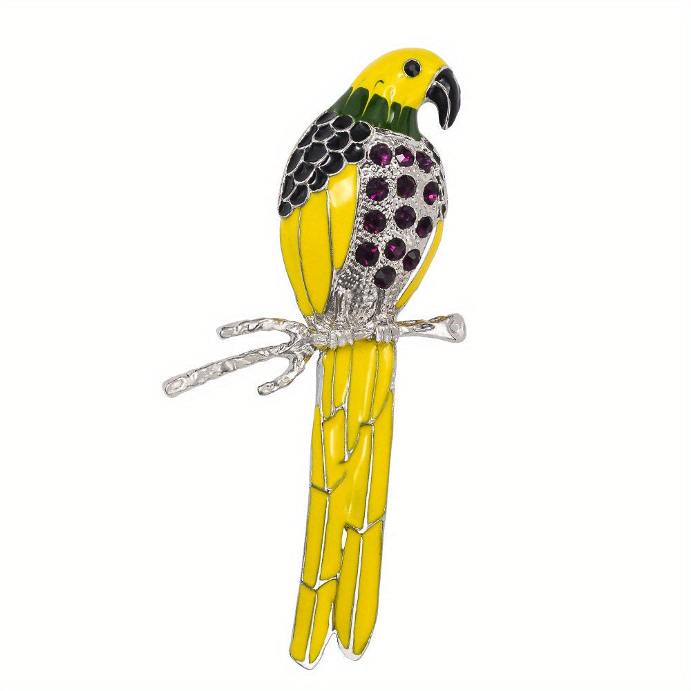 Stylish Crystal Parrot Enamel Pin - Fashionable Animal-Inspired Brooch for Women, Complementing Dresses & Sweaters, Great Gift Idea for Her