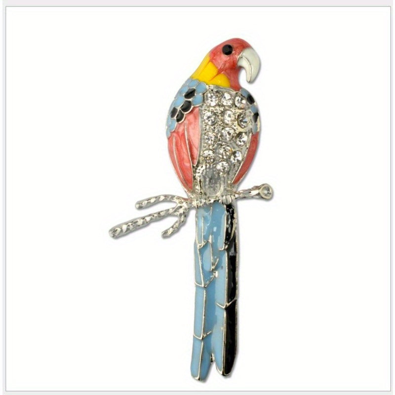 Stylish Crystal Parrot Enamel Pin - Fashionable Animal-Inspired Brooch for Women, Complementing Dresses & Sweaters, Great Gift Idea for Her