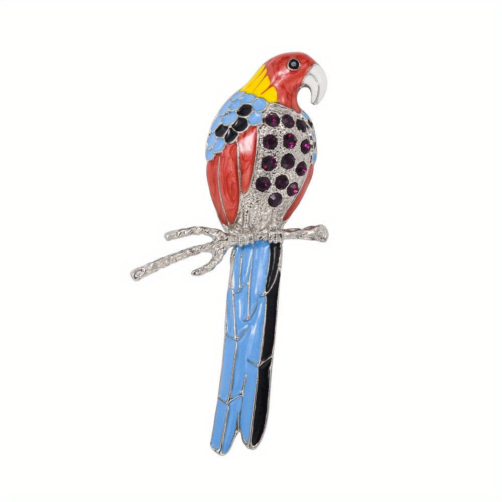 Stylish Crystal Parrot Enamel Pin - Fashionable Animal-Inspired Brooch for Women, Complementing Dresses & Sweaters, Great Gift Idea for Her