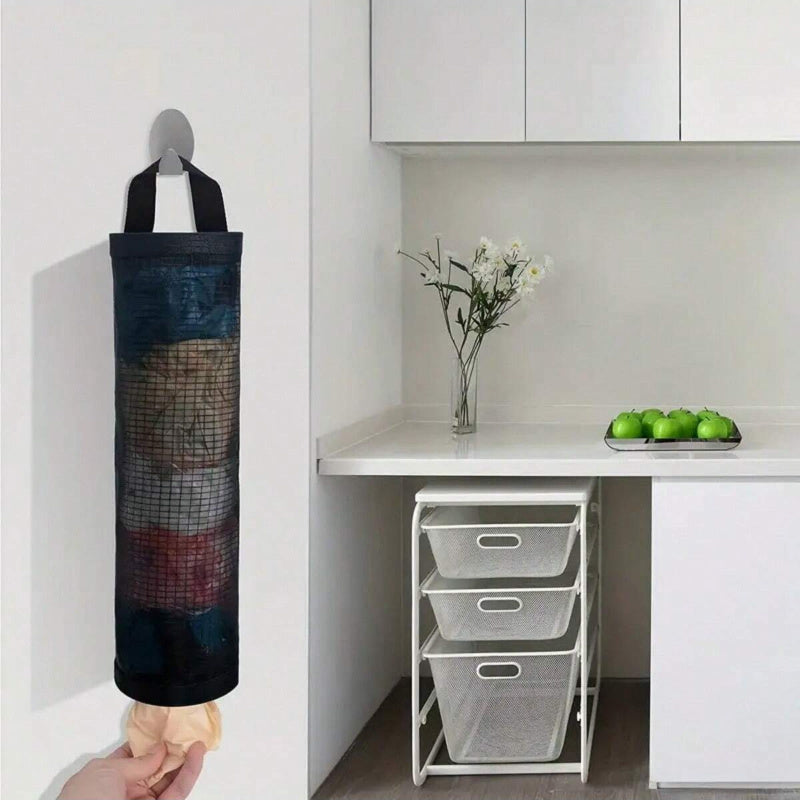 Mesh Hanging Storage for Kitchen: Large Capacity Grocery Bag Holder, Breathable Plastic Bag Organizer, Foldable Design, Safe for Food Contact