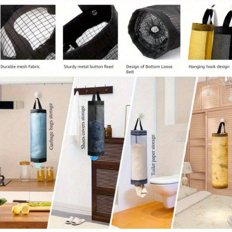 Mesh Hanging Storage for Kitchen: Large Capacity Grocery Bag Holder, Breathable Plastic Bag Organizer, Foldable Design, Safe for Food Contact