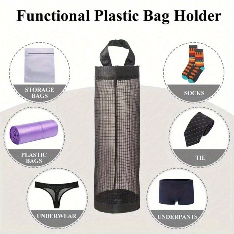 Mesh Hanging Storage for Kitchen: Large Capacity Grocery Bag Holder, Breathable Plastic Bag Organizer, Foldable Design, Safe for Food Contact