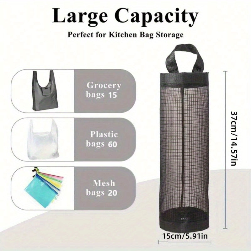 Mesh Hanging Storage for Kitchen: Large Capacity Grocery Bag Holder, Breathable Plastic Bag Organizer, Foldable Design, Safe for Food Contact