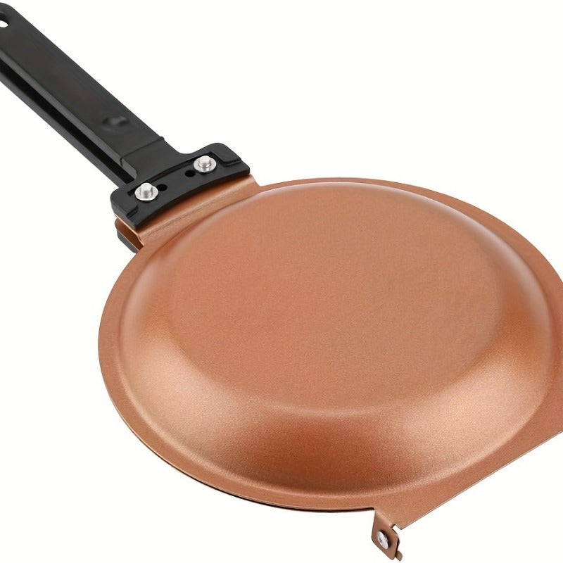 This omelet pan is made of durable stainless steel, with a non-stick coating on both sides for easy flipping. It has a stainless handle for easy handling and is easy to clean. This pan is perfect for making breakfast and can be washed by hand.