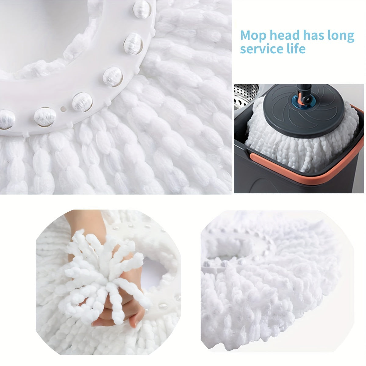 Replacement head for 1 piece microfiber spin mop - Compatible with spin mop systems, ideal for wet and dry floor cleaning. Washable and dust removal, a convenient cleaning supplies accessory.