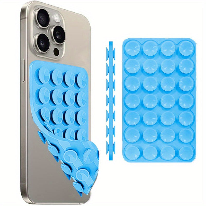 Multi-functional silicone phone grip with strong double-sided suction cup for iPhone and Android, perfect for selfies and videos.