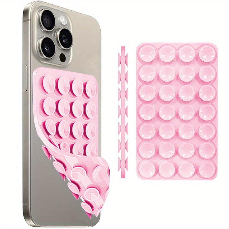 Silicone suction cup phone mount for hands-free use, works with iPhone and Android, great for selfies and videos, perfect for mirror and shower, cute grip.