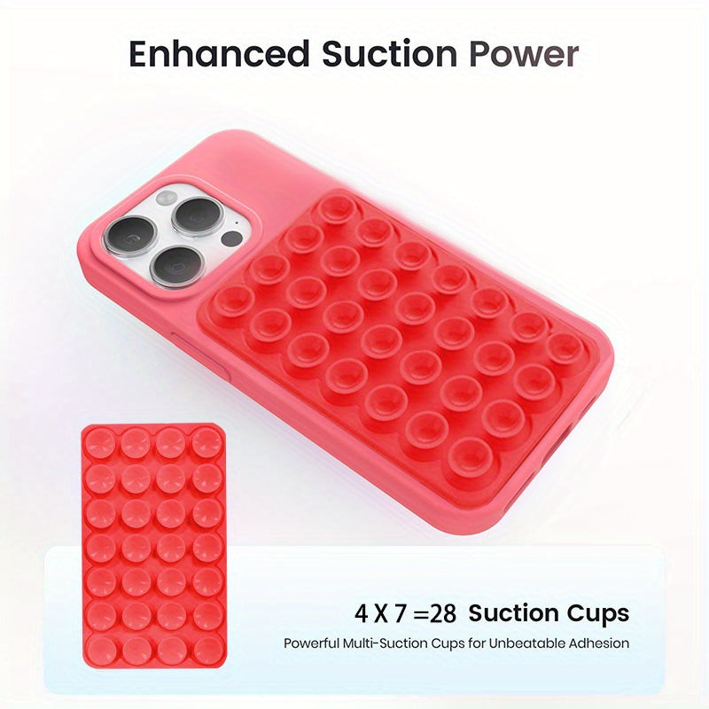 Multi-functional silicone phone grip with strong double-sided suction cup for iPhone and Android, perfect for selfies and videos.