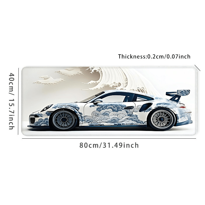 Large Ocean Wave Racing Car Mouse Pad for gaming and office use; measures 89.92x39.88 cm with non-slip rubber base.