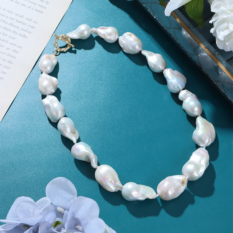 Elegant Baroque Design Abalone Shell Necklace featuring an OT Rotating Clasp - One-of-a-Kind Pearls, Handcrafted by Nature - Ideal for Festivals and Getaways - Versatile Piece for Every Season - Thoughtful Valentine's Day Surprise