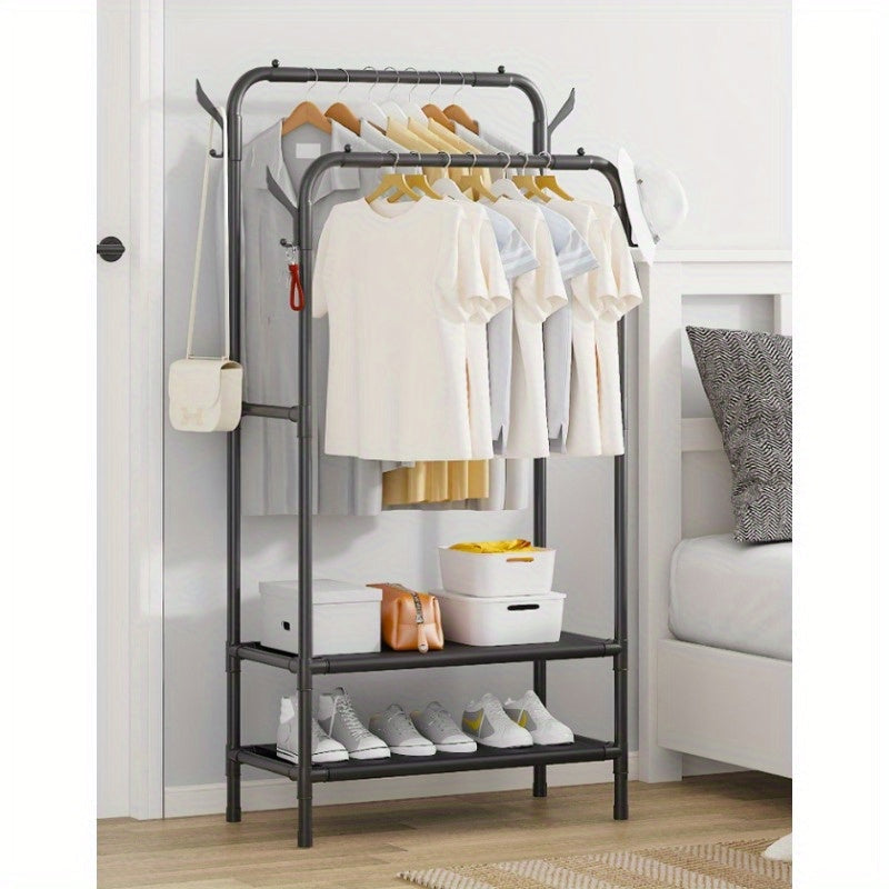 Contemporary Metal Clothing Rack with Shelves: Versatile Hanging Rod for Compact Areas