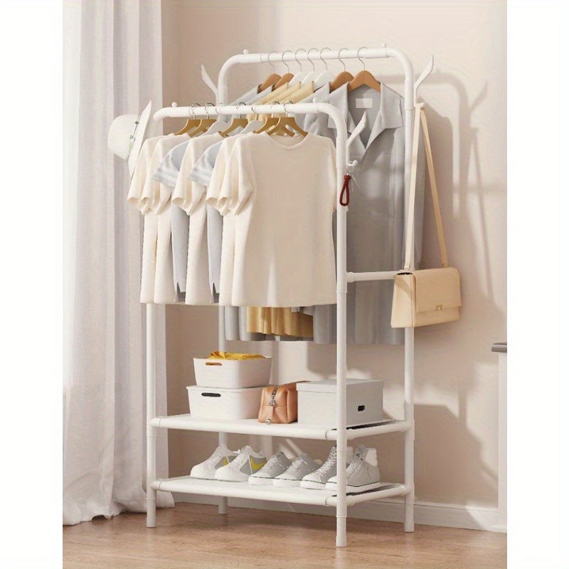 Contemporary Metal Clothing Rack with Shelves: Versatile Hanging Rod for Compact Areas