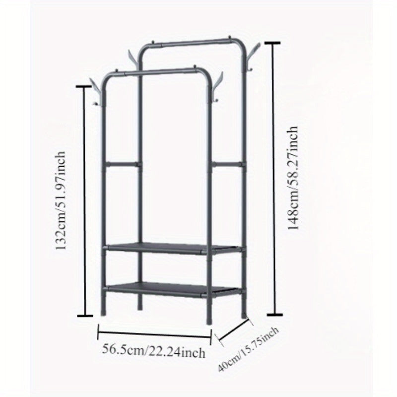 Contemporary Metal Clothing Rack with Shelves: Versatile Hanging Rod for Compact Areas