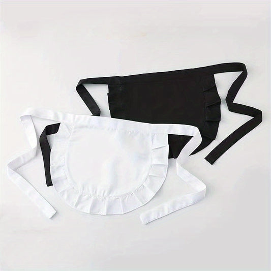 Stylish Black & White Lolita Maid Apron - Cute Kitchen Bib for Women made from Polyester