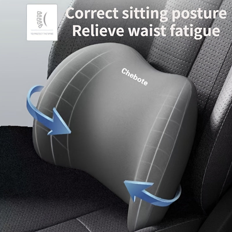 Set of 2 car seat neck and lumbar support pillows, with adjustable backrest. Reduces discomfort during long drives. Made of polyester fiber and sponge rubber for extra comfort.