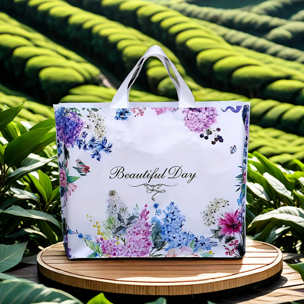 10 Elegant Floral Gift Bags - Durable plastic tote bags, ideal for fashionable gifts, shopping, parties, festive occasions, and everyday use.