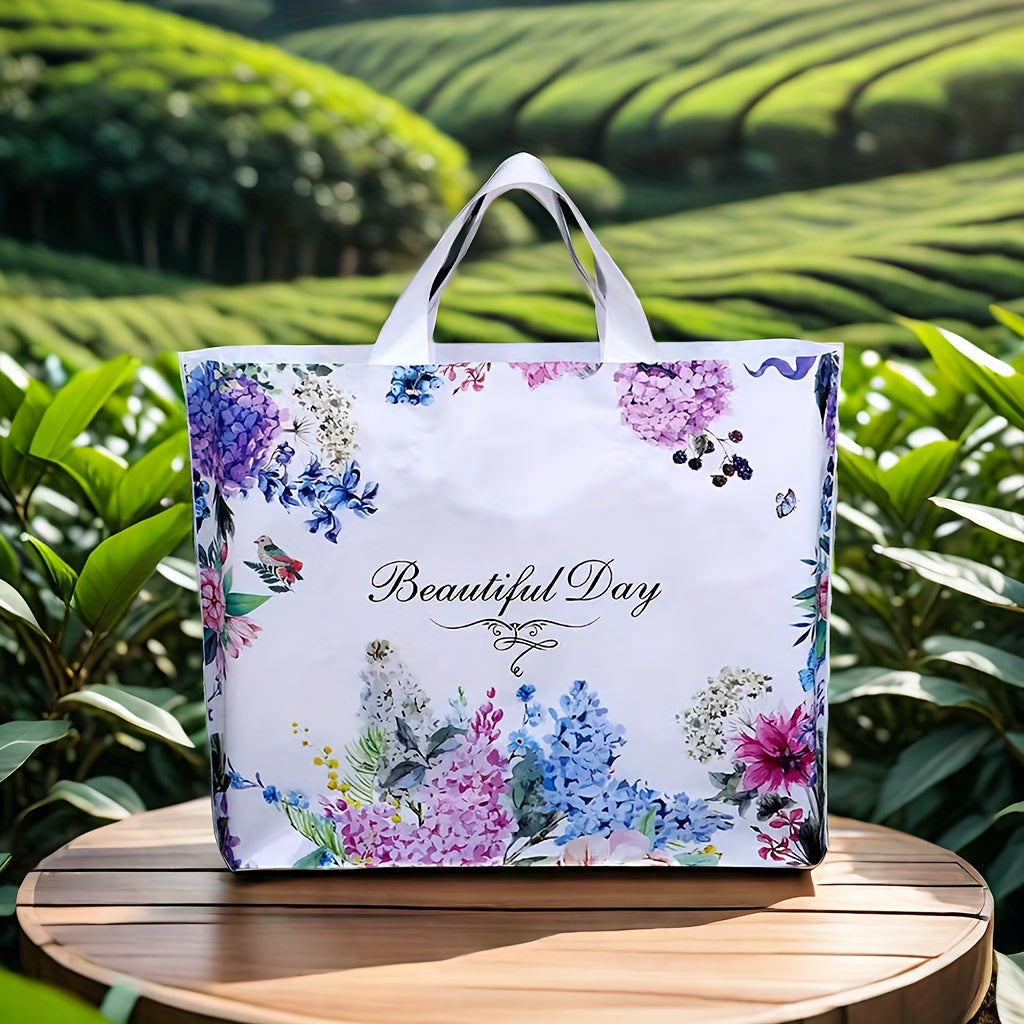 10 Elegant Floral Gift Bags - Durable plastic tote bags, ideal for fashionable gifts, shopping, parties, festive occasions, and everyday use.