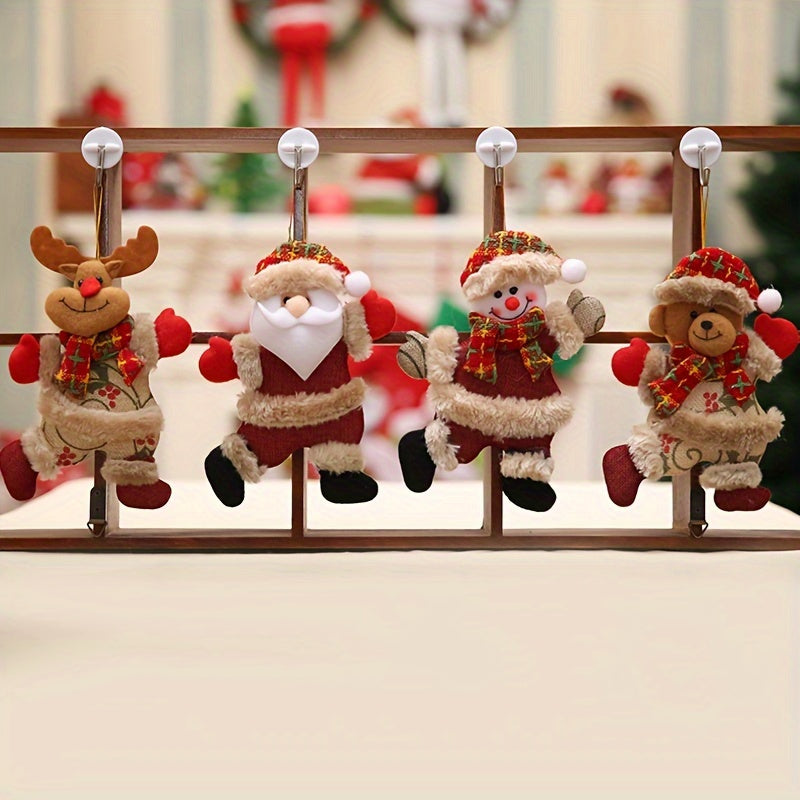 Set of 4 Christmas tree ornaments featuring Dancing Santa, Reindeer, Snowman, and Bear | Made of hangable fabric for home and office decor | Ideal for adding festive cheer to your holiday vacation home